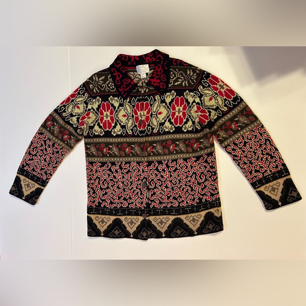 Christopher & Banks Knit Sweater Womens M Hand Embroidered Button Front Cottage - Picture 2 of 15